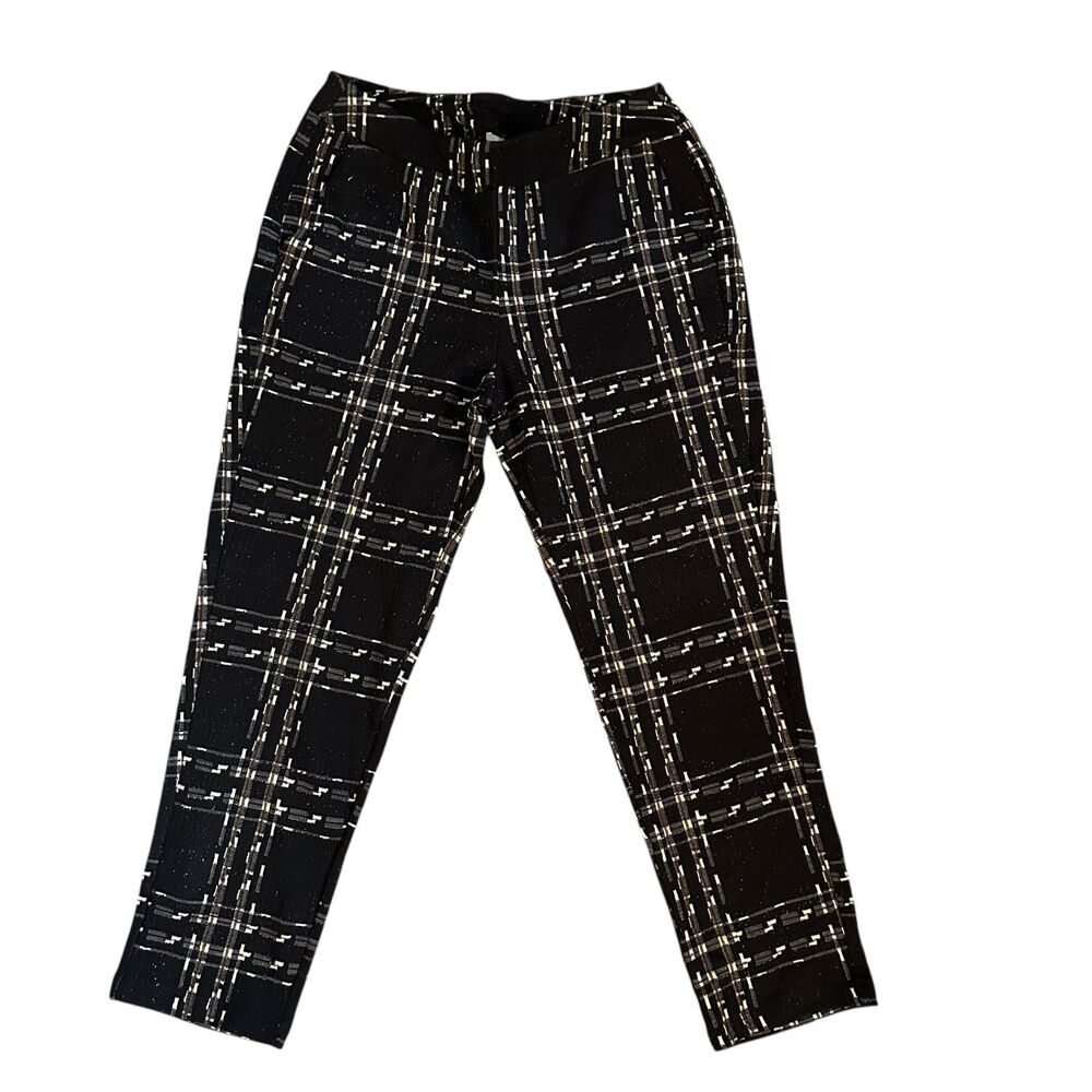 Habitat Black, Brown and White Plaid Pull On Straight Leg Pants Pockets Size M